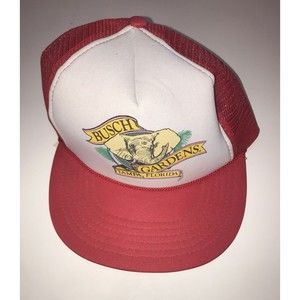 Vintage Busch Gardens Trucker Hat Tampa Florida Red Elephant Rope Hat 80's 90's